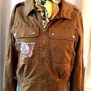 Levi’s Cropped Utility Jacket Women’s M Custom Sailor Tattoo Patch rockabilily